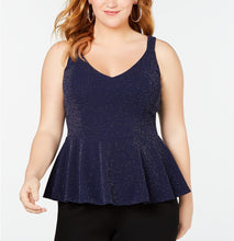 Soprano Trendy Plus Size V-Neck Metallic Peplum Tank Top 2X
