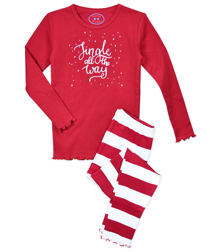 Sara's Prints Infant Girls Red Striped Sparkle Christmas Pajamas 12M