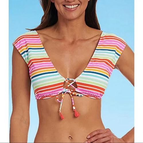 Decree Striped Bralette Bikini Top Multi Small