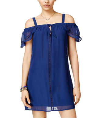 Trixxi Juniors Cold-Shoulder Shift Dress Navy
