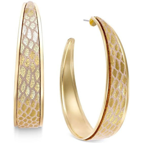 Thalia Sodi Gold Tone Metallic Snake Print Hoop Earrings