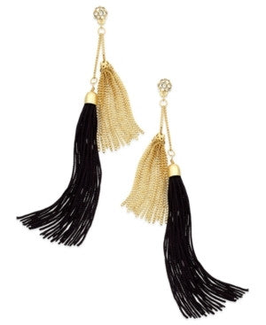 Thalia Sodi Gold-tone Black Double Tassel Drop Earrings