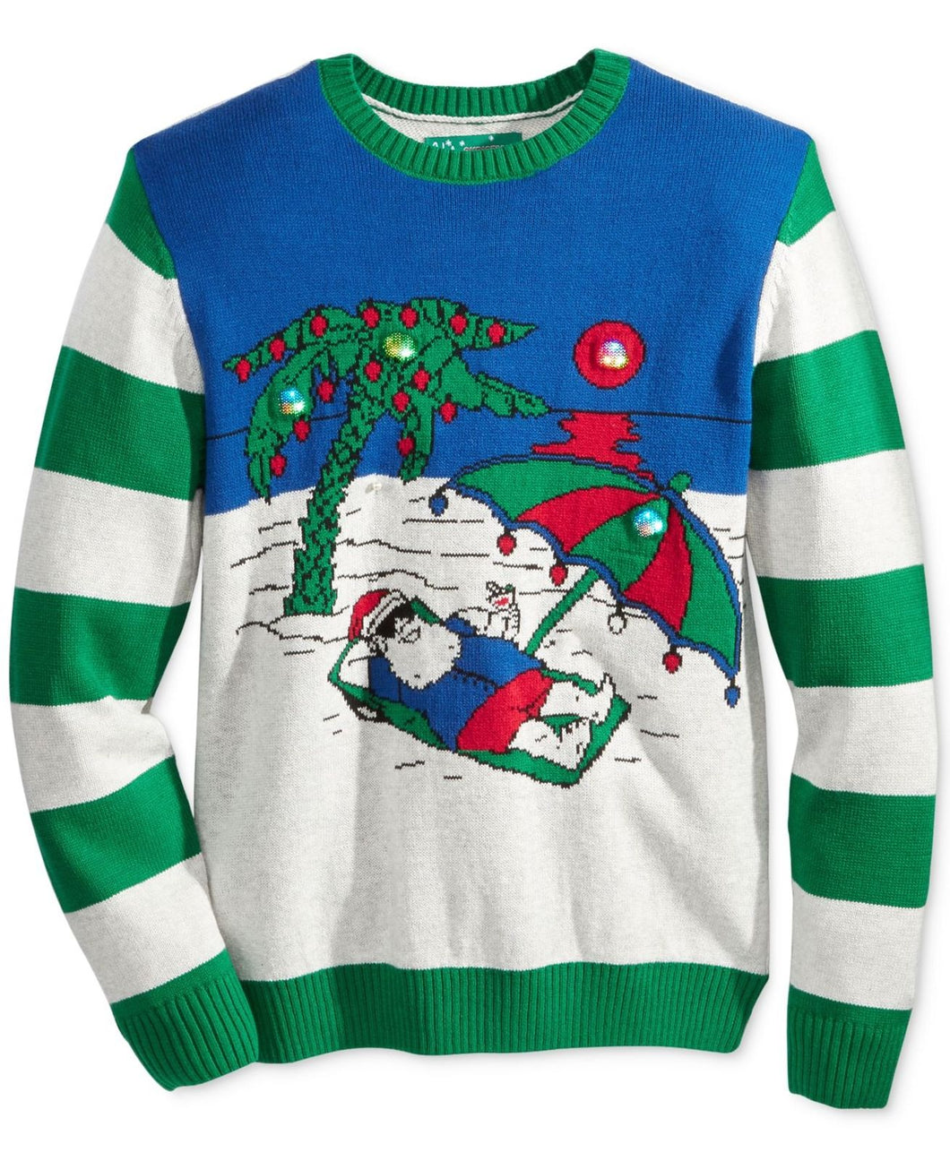 Ugly Christmas Sweater Men's Santa Beach Time Light-Up Sweater Medium