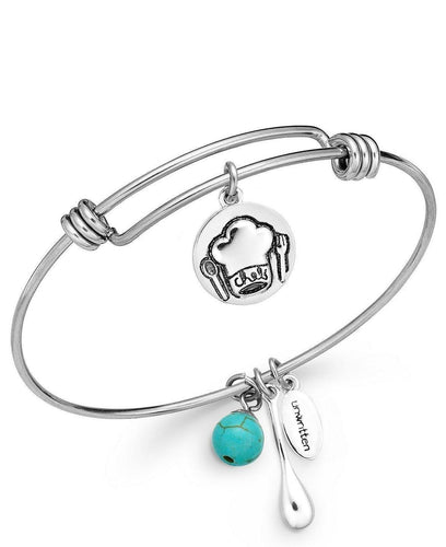 Unwritten Chef Charm and Manufactured Turquoise (8mm) Bangle Bracelet