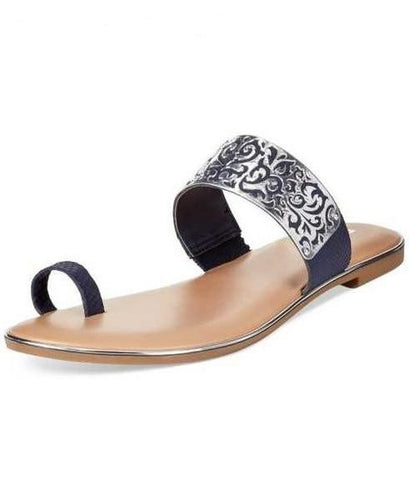 Bar III Vienna Flat Toe Thong Sandals Navy Size 6.5M